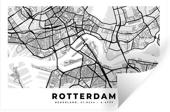 Muurstickers - Sticker Folie - Kaart - Rotterdam - Nederland - 120x80 cm - Plakfolie - Muurstickers Kinderkamer - Zelfklevend Behang - Zelfklevend behangpapier - Stickerfolie