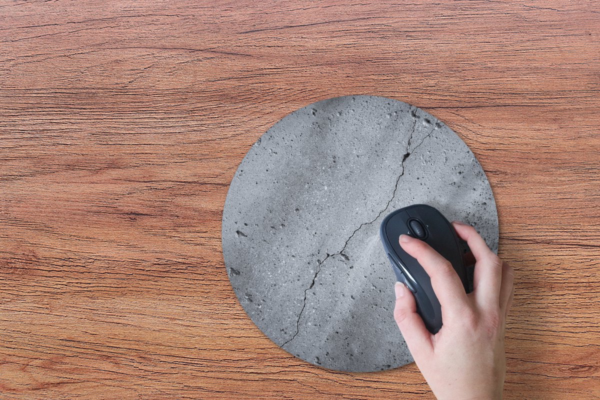 Muismat rond 30x30 cm - Mousepad Beton - Grijs - Scheur - Ronde muismatten