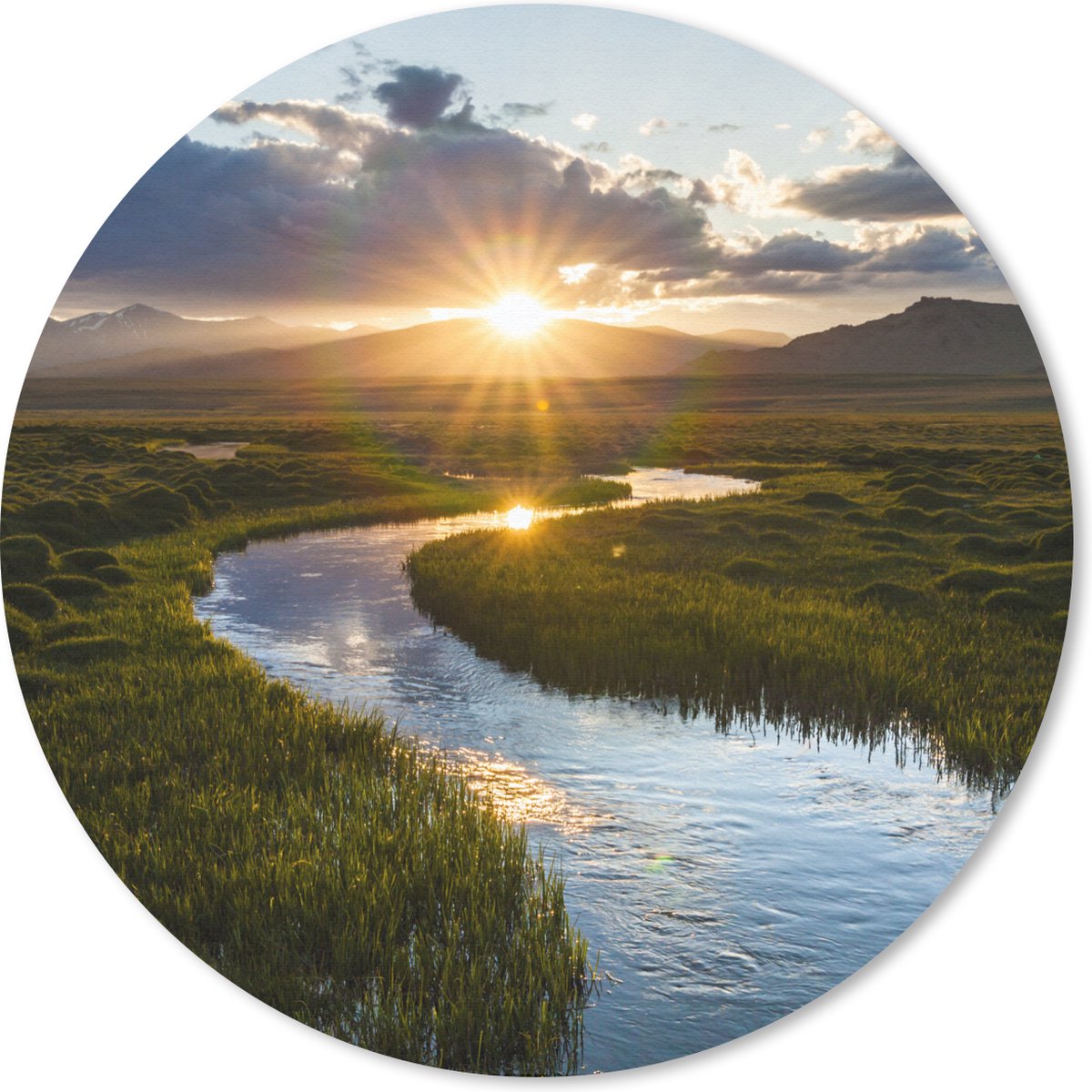 Muismat rond 40x40 cm - Mousepad Zonsondergang boven een kalme rivier - Ronde muismatten
