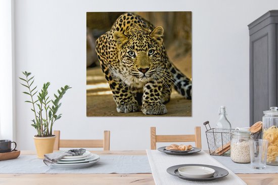 Tableau Peinture Léopard - Prédateur - Portrait - 90x90 cm - Décoration murale