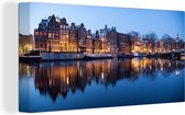 Canvas Schilderij Amsterdam - Zonsondergang - Reflectie - 80x40 cm - Wanddecoratie