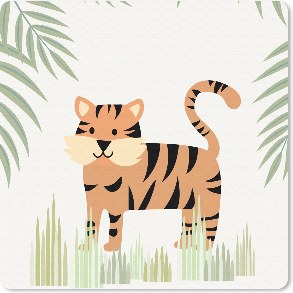 Muismat 20x20 cm - Mousepad Illustratie van een tijger in de jungle - Muismatten