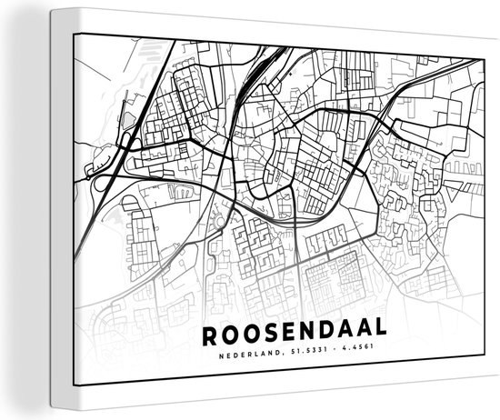 Canvas Schilderij Kaart - Roosendaal - Nederland - 60x40 cm - Wanddecoratie