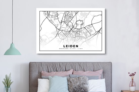 Toile Peinture Carte - Leiden - Nederland - 180x120 cm - Décoration murale XXL