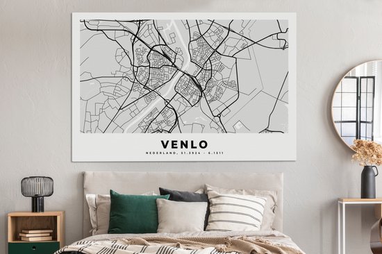 Tableau Peinture sur Toile Carte - Venlo - Nederland - 180x120 cm - Décoration murale XXL