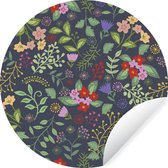 WallCircle - Muurstickers - Behangcirkel - Een bloemdessin illustratie met veel kleur - 80x80 cm - Muurcirkel - Zelfklevend - Ronde Behangsticker