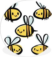 WallCircle - Wandcirkel ⌀ 30 - Een illustratie van vijf bijen - Ronde schilderijen woonkamer - Wandbord rond - Muurdecoratie cirkel - Kamer decoratie binnen - Wanddecoratie muurcirkel - Woonaccessoires