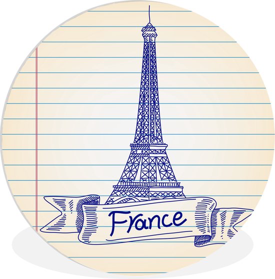 WallCircle - Wandcirkel ⌀ 30 - Een illustratie van de Eiffeltoren in het delfts blauw - Ronde schilderijen woonkamer - Wandbord rond - Muurdecoratie cirkel - Kamer decoratie binnen - Wanddecoratie muurcirkel - Woonaccessoires