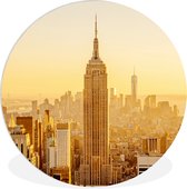 WallCircle - Wandcirkel ⌀ 90 - Gouden zonsondergang bij het Empire State Building in New York - Ronde schilderijen woonkamer - Wandbord rond - Muurdecoratie cirkel - Kamer decoratie binnen - Wanddecoratie muurcirkel - Woonaccessoires