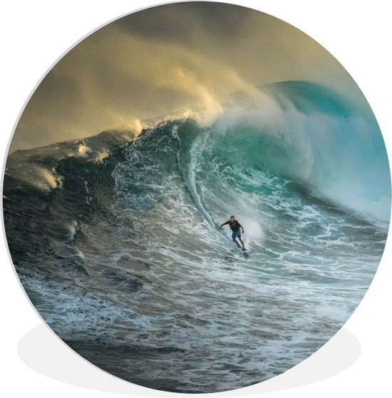 WallCircle - Wandcirkel ⌀ 30 - Surfer op grote golfen - Ronde schilderijen woonkamer - Wandbord rond - Muurdecoratie cirkel - Kamer decoratie binnen - Wanddecoratie muurcirkel - Woonaccessoires