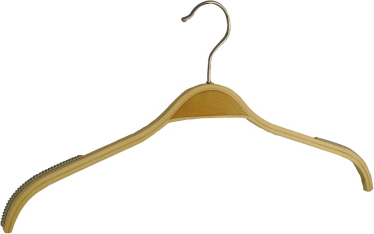 De Kledinghanger Gigant - 10 x Blouse / shirthanger berkenhout naturel gelakt met anti-slip op schouders, 42 cm