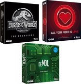 Spellenbundel - 3 Stuks - Jurassic World the boardgame & All You Need Is Love Bordspel & Wie is de Mol De Code opdracht