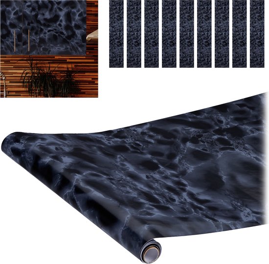 Relaxdays 10x plakfolie - zwarte marmerlook - decoratiefolie zelfklevend - meubelfolie