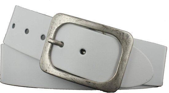 Riem en cuir pour hommes/femmes | 5 cm de large | Taille de la ceinture : 95 cm | 100% cuir véritable | Couleur : blanc | Boucle sans nickel