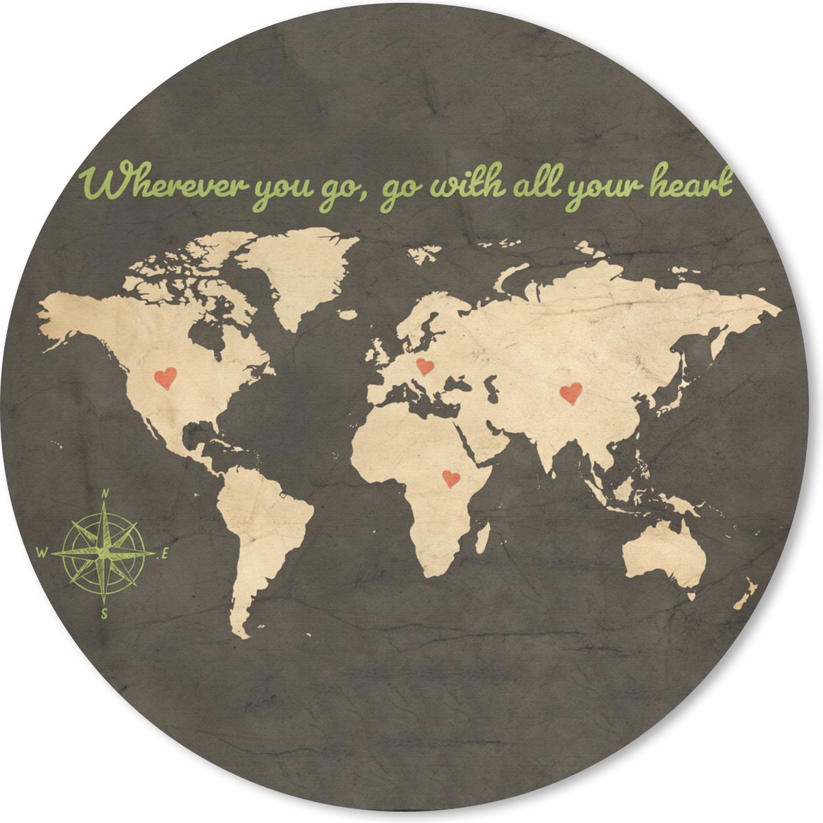 Muismat rond 30x30 cm - Mousepad Wereldkaart - Liefde - Vintage - Ronde muismatten