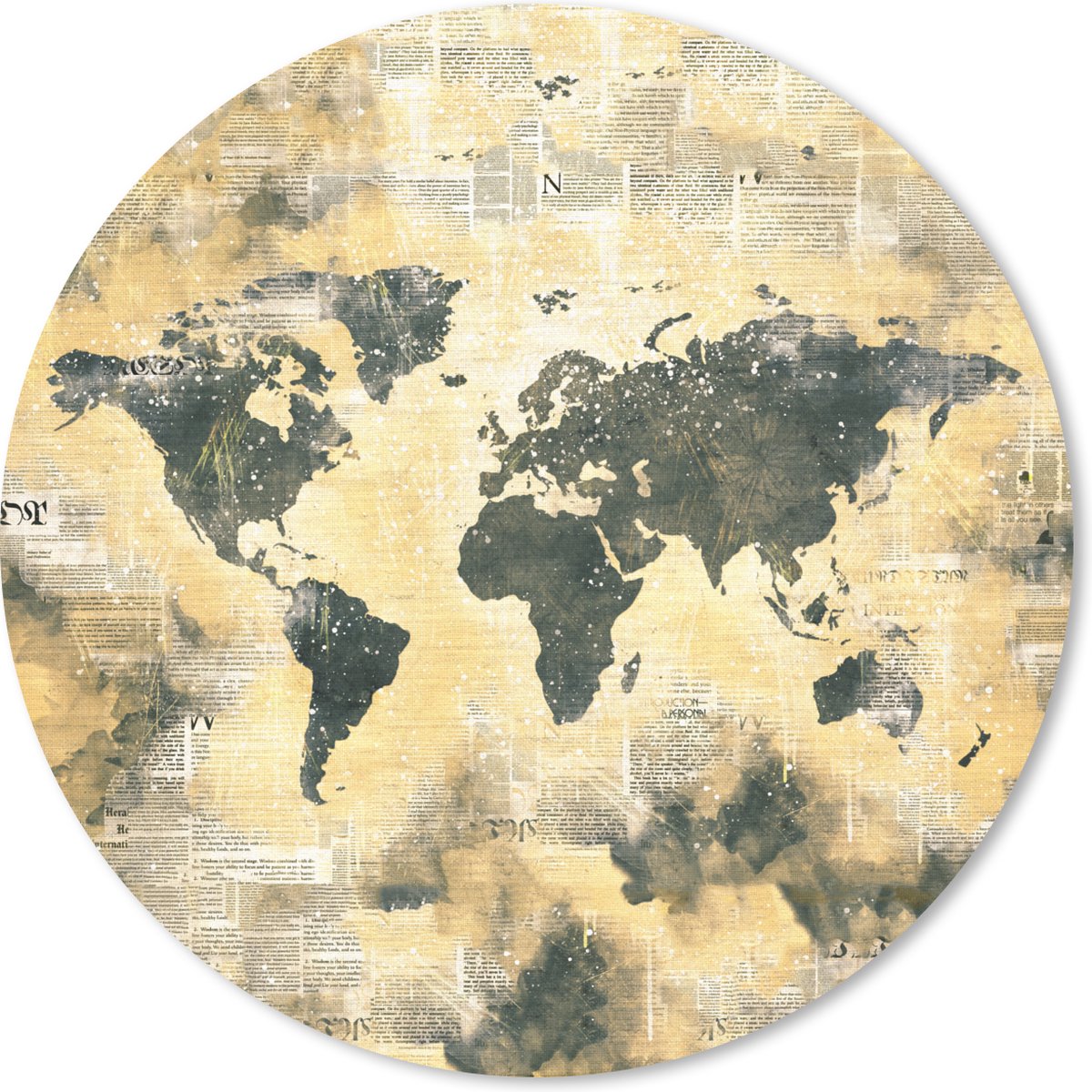 Muismat rond 20x20 cm - Mousepad Wereldkaart - Waterverf - Kranten - Ronde muismatten