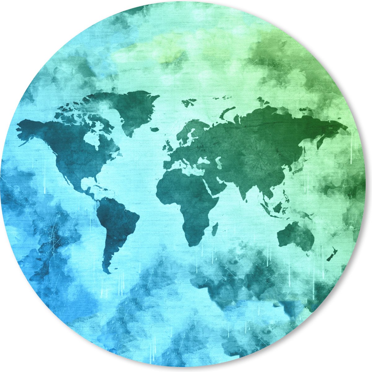 Muismat rond 30x30 cm - Mousepad Wereldkaart - Rook - Blauw - Ronde muismatten