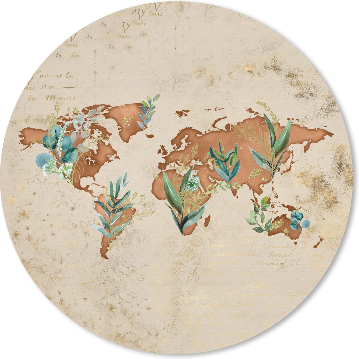 Muismat rond 30x30 cm - Mousepad Wereldkaart - Retro - Planten - Ronde muismatten