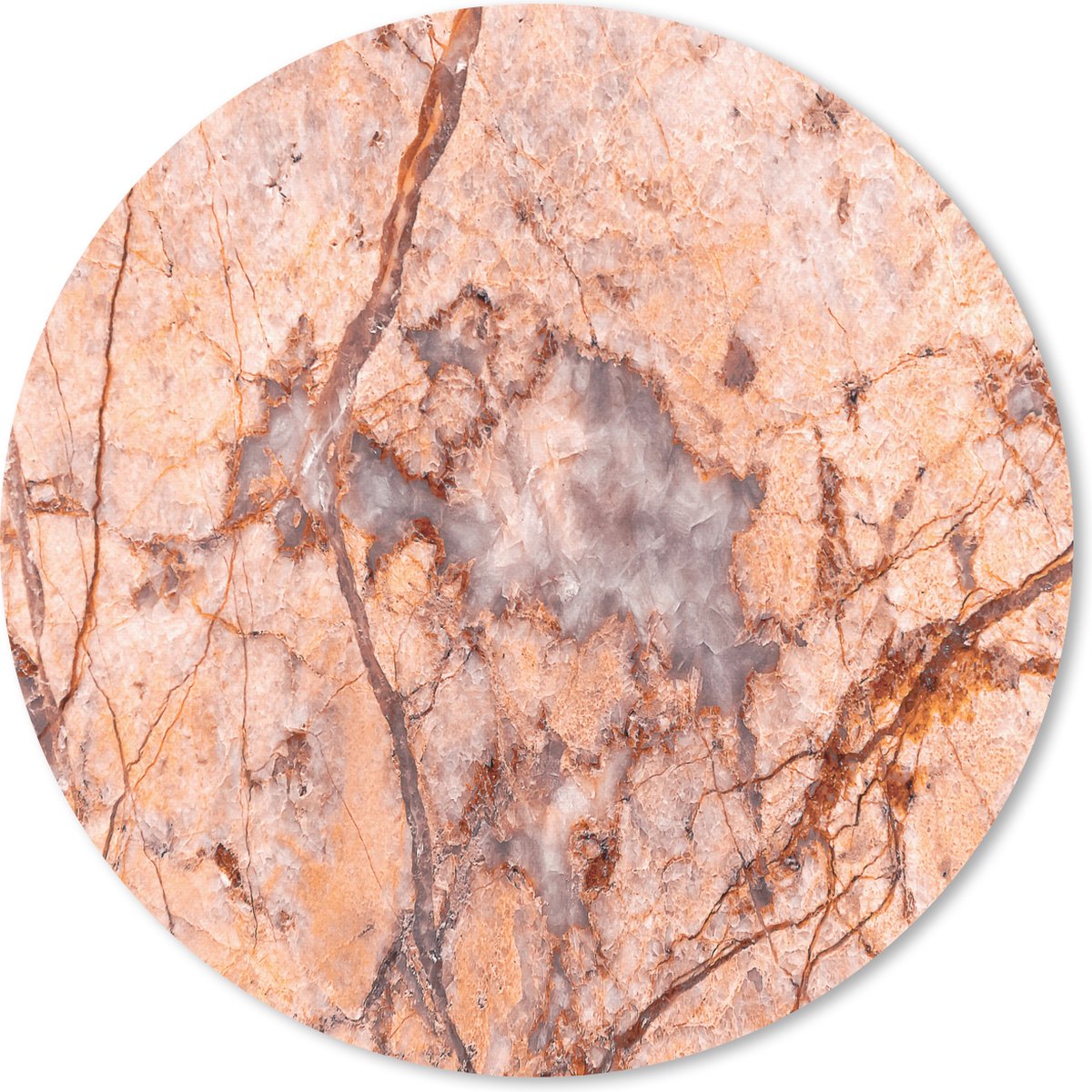 Muismat rond 30x30 cm - Mousepad Marmer - Oranje - Grijs - Luxe - Ronde muismatten