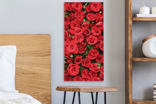 Toile Peinture Roses - Rouge - Arbuste - 20x40 cm - Décoration murale