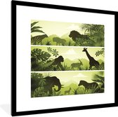 Photo en cadre - Illustration de paysages africains avec des animaux Cadre photo noir avec passe-partout blanc 40x40 cm - Affiche sous cadre (Décoration murale salon / chambre)