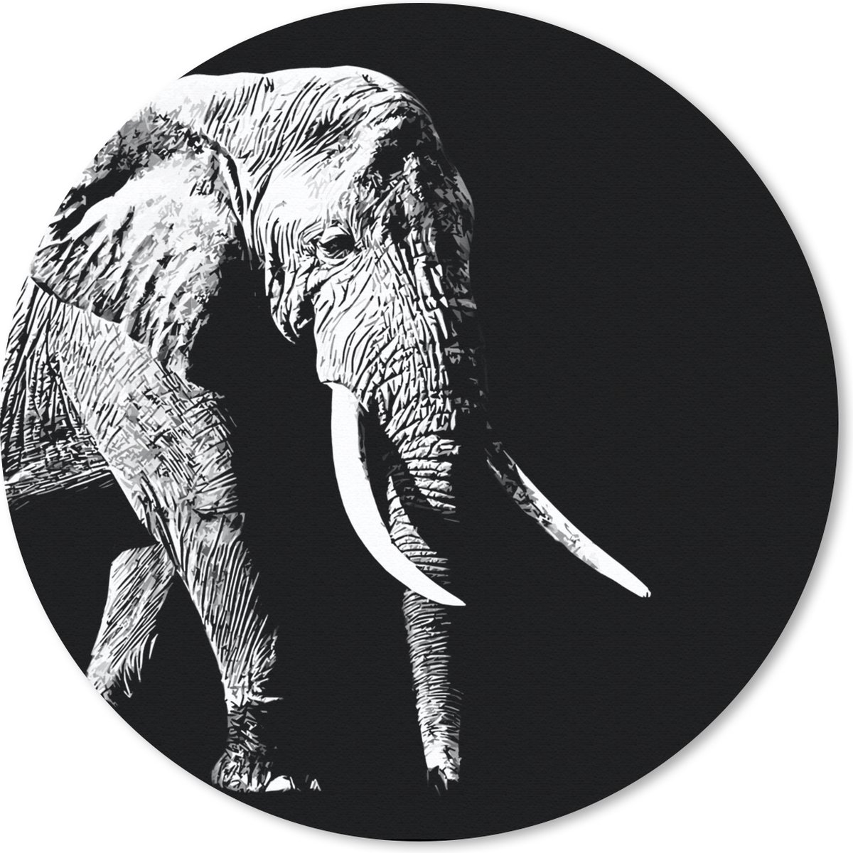 Muismat rond 20x20 cm - Mousepad Olifant - Dieren - Zwart - Wit - Ronde muismatten