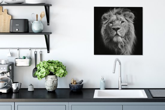 Toile Peinture Lion - Portrait - Zwart - Wit - 50x50 cm - Décoration murale