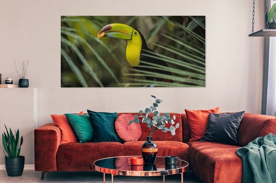 Tableau Toile Toucan - Feuilles - Branche - 160x80 cm - Décoration murale