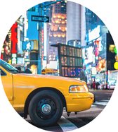 Close-up van een gele taxi op Times Square in New York - Foto op Dibond - ⌀ 40 cm
