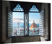 Doorkijk uit raam op de Dom van Florence - Foto op Dibond - 40 x 30 cm