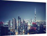 Panorama van nachtelijk Dubai in de Arabische Emiraten - Foto op Dibond - 90 x 60 cm