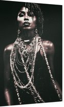 Portret van een vrouw gehuld in sieraden - Foto op Dibond - 60 x 90 cm