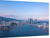 Luchtfoto van de skyline en grote Gwanganbrug in Busan - Foto op Dibond - 90 x 60 cm