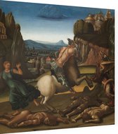 Sint Joris en de draak, Luca Signorelli - Foto op Dibond - 80 x 80 cm