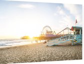 Santa Monica pier bij zonsondergang Los Angeles - Foto op Dibond - 90 x 60 cm