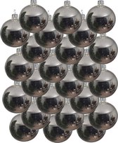 24x Zilveren glazen kerstballen 8 cm - Glans/glanzende - Kerstboomversiering zilver