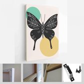 Abstracte affichecollectie met hand getrokken, insecten: insect, mot, vlinder. Set hedendaagse scandinavische afdruksjablonen - Modern Art Canvas - Verticaal - 1811567233