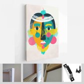 Gezicht portret abstractie muur kunst illustratie ontwerp vector. creatieve vormen design graphics met getextureerde geometrische vormen - Moderne kunst canvas - Verticaal - 190384