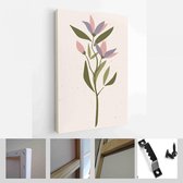 Collectie hedendaagse kunstposters in pastelkleuren. Abstracte elementen, bladeren en bloemen, pioenrozen, takken - Modern Art Canvas - Verticaal - 1853040850