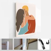 Set van abstracte man en vrouwelijke vormen en silhouetten. Abstracte paarportretten in pastelkleuren. Collectie hedendaagse kunst posters - Moderne kunst canvas - Verticaal - 1823