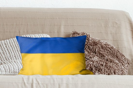 Sierkussen décoratif Drapeaux' intérieur - Gros plan du drapeau de l'Ukraine - 50x30 cm - Coussin intérieur rectangulaire en coton