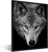 Fotolijst incl. Poster Zwart Wit- Close-up wolf - zwart wit - 60x80 cm - Posterlijst
