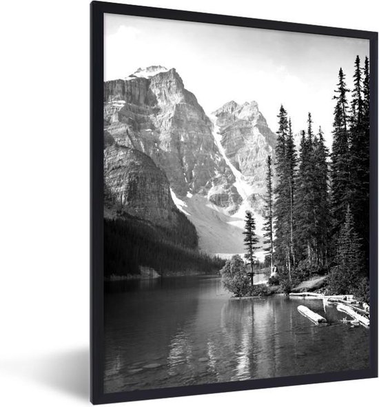 Fotolijst incl. Poster Zwart Wit- Canadese Moraine Lake met de gletsjers en de Vallei van de Tien Pieken - zwart wit - 30x40 cm - Posterlijst