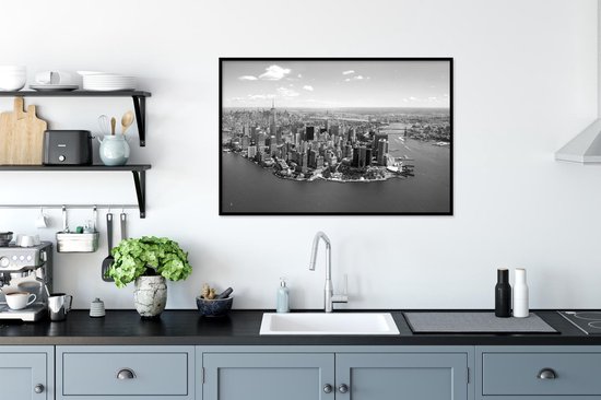 Fotolijst incl. Poster - New York - Zwart - Wit - 120x80 cm - Posterlijst