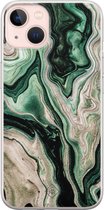 iPhone 13 hoesje siliconen - Groen marmer / Marble | Apple iPhone 13 case | TPU backcover transparant