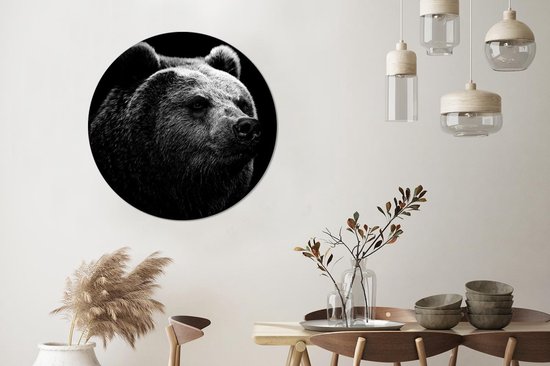 WallCircle® - Behangcirkel 100x100 cm - Muurstickers Beer - Dier - Zwart - Wit - Muurcirkel woonkamer - Wandcirkel slaapkamer - Kamer decoratie zelfklevend - Muurdecoratie accessoires XXL