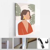 Onlinecanvas - Schilderij - Abstracte Vrouwelijke Vormen En Silhouetten Retro Zomerse Achtergrond Art Verticaal - Multicolor - 115 X 75 Cm