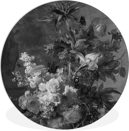 WallCircle - Kamer decoratie aesthetic - Wandcirkel - Muurcirkel Binnen - Stilleven met bloemen - Schilderij van Jan van Huysum - Oude meesters - Natuur - ⌀ 30 cm - Wanddecoratie - Ronde Schilderijen