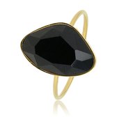 My Bendel - Mooie aanschuifring goud met zwarte steen - Fijne aanschuifring met zwarte steen, gemaakt van mooi blijvend edelstaal - Met luxe cadeauverpakking