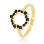 My Bendel - Unieke Damesring met mooie zirkonia stenen - Stijlvolle ring met zwarte zirkonia stenen - Met luxe cadeauverpakking